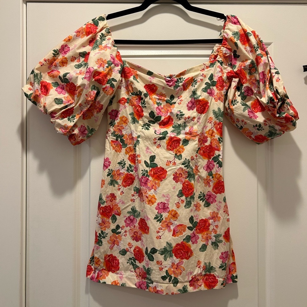 Zara “The Caroline” Floral Puff Sleeve Mini Dress Cottagecore Sz S - Picture 2 of 8